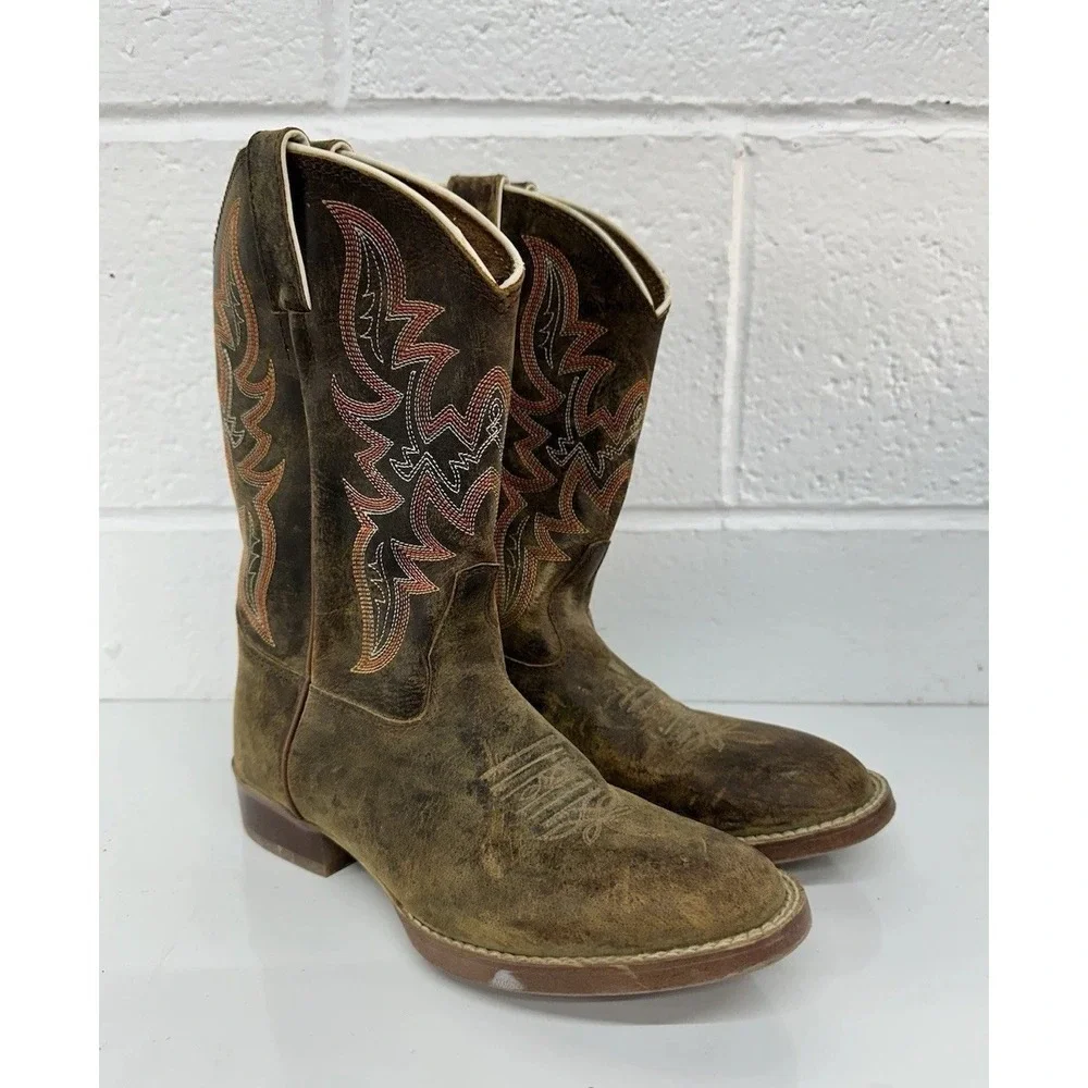 Justin Stampede Collection Kids Cowboy Boots  / Tan Clover Brown / Boys Size 2.5
